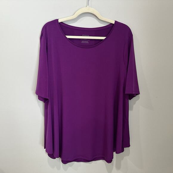 CHICOS Purple Ultimate Tee Crew Neck Short Sleeve Slinky Top SIZE 3 US XL - Picture 1 of 5